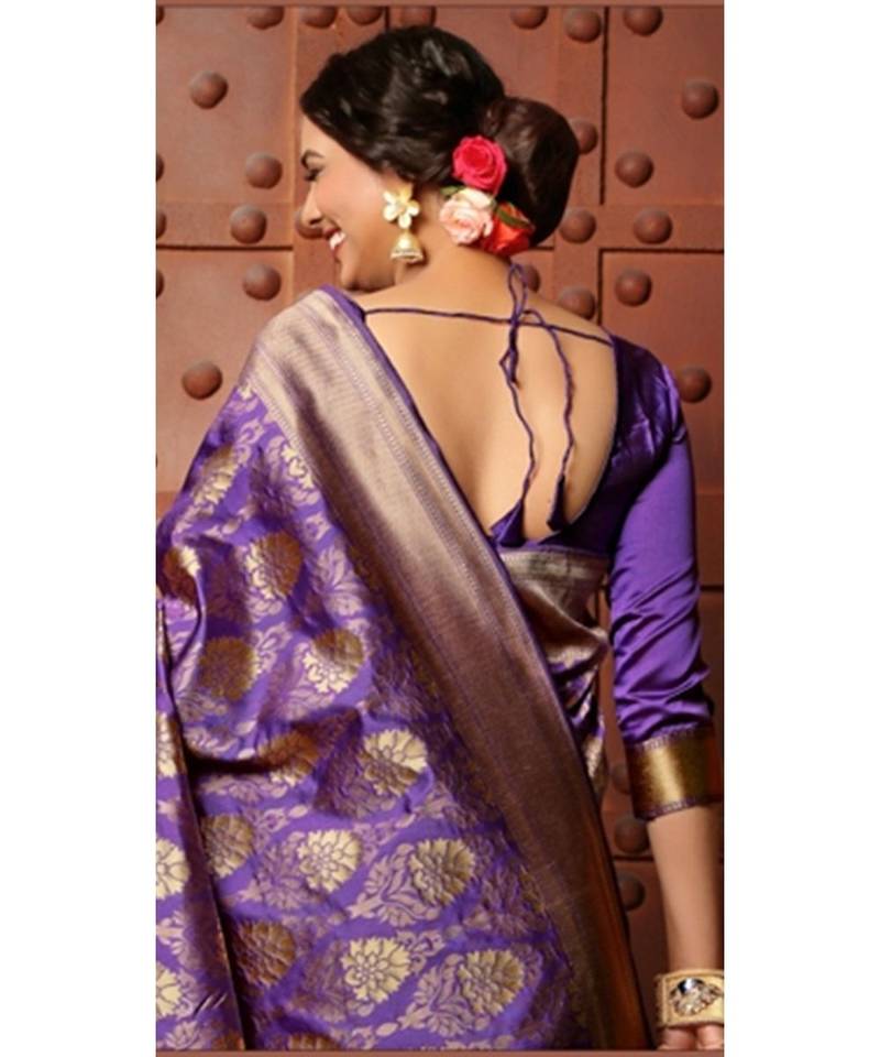 purple woven art silk saree with blouse