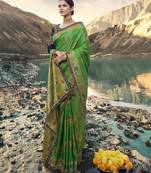 Green Embroidered Raw Silk Saree With Blouse
