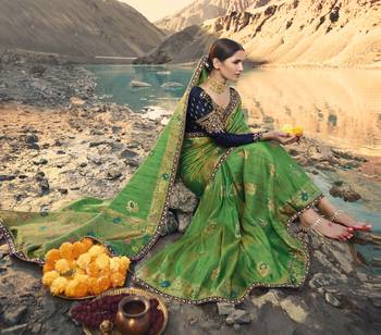 Green Embroidered Raw Silk Saree With Blouse 2