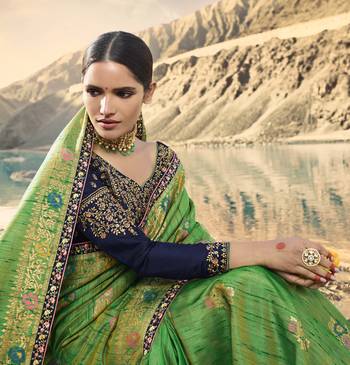 Green Embroidered Raw Silk Saree With Blouse 4