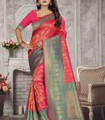 Pink Woven Kanchipuram Silk Saree With Blouse