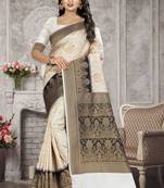 White Woven Kanchipuram Silk Saree With Blouse