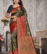 Black Woven Kanchipuram Silk Saree With Blouse
