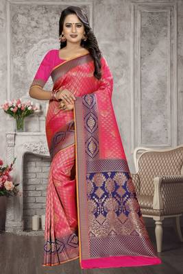 Pink Woven Kanchipuram Silk Saree With Blouse 1