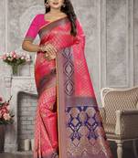 Pink Woven Kanchipuram Silk Saree With Blouse