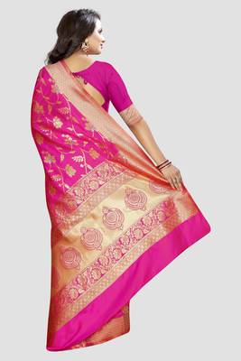 Pink Woven Kanchipuram Silk Saree With Blouse 2