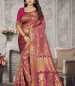 Pink Woven Kanchipuram Silk Saree With Blouse