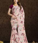 Pink printed georgette saree with blouse