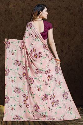Pink printed georgette saree with blouse 2