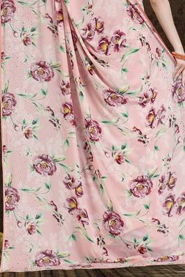 Pink printed georgette saree with blouse 3