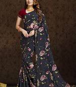 Black printed georgette saree with blouse