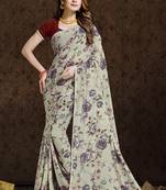 Grey printed georgette saree with blouse