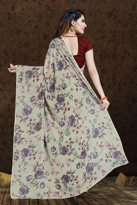 Grey printed georgette saree with blouse 2