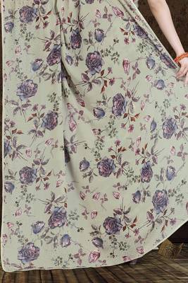 Grey printed georgette saree with blouse 3