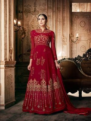 Red embroidered georgette salwar 1