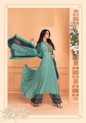 Sky-blue embroidered silk salwar 1