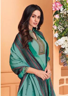 Sky-blue embroidered silk salwar 2