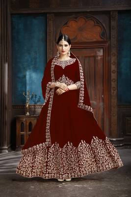 Maroon Embroidered Faux Georgette Salwar 1