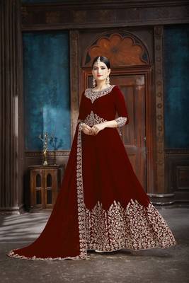 Maroon Embroidered Faux Georgette Salwar 2
