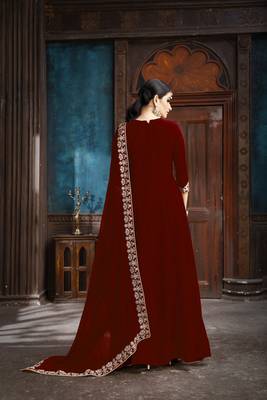 Maroon Embroidered Faux Georgette Salwar 3