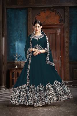 Sky-Blue Embroidered Faux Georgette Salwar 1