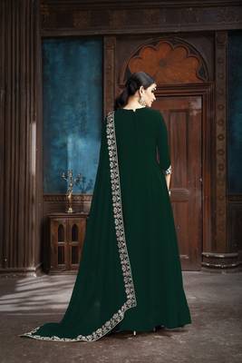 Green Embroidered Faux Georgette Salwar 3