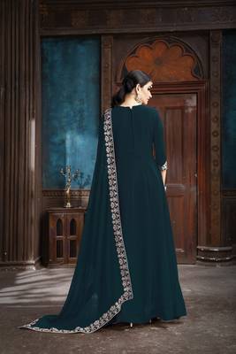 Sky-Blue Embroidered Faux Georgette Salwar 3