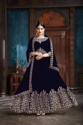 Blue Embroidered Faux Georgette Salwar 1