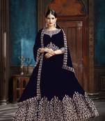 Blue Embroidered Faux Georgette Salwar