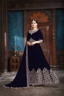 Blue Embroidered Faux Georgette Salwar 2