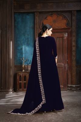 Blue Embroidered Faux Georgette Salwar 3