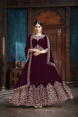 Wine Embroidered Faux Georgette Salwar 1