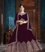 Wine Embroidered Faux Georgette Salwar