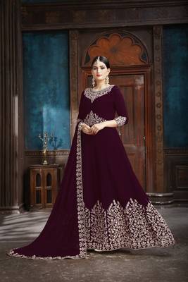 Wine Embroidered Faux Georgette Salwar 2
