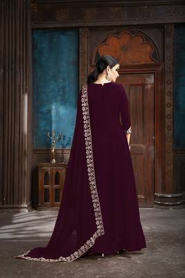 Wine Embroidered Faux Georgette Salwar 3