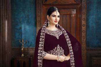 Wine Embroidered Faux Georgette Salwar 4
