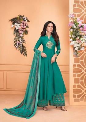 Aqua-blue embroidered silk salwar 1