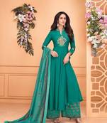 Aqua-blue embroidered silk salwar