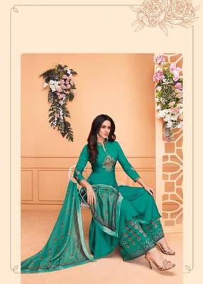 Aqua-blue embroidered silk salwar 2