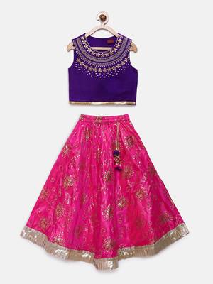 Blue embroidered polyester girls-top-bottom 1