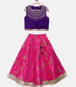 Blue embroidered polyester girls-top-bottom