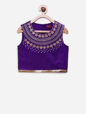 Blue embroidered polyester girls-top-bottom 2