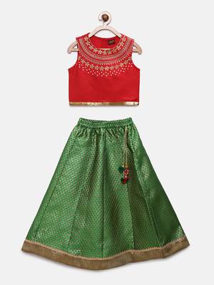 Red embroidered polyester girls-top-bottom 1