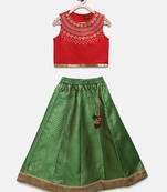 Red embroidered polyester girls-top-bottom