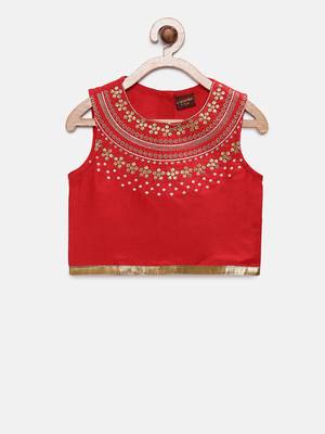 Red embroidered polyester girls-top-bottom 2