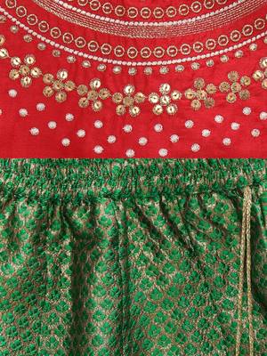Red embroidered polyester girls-top-bottom 4