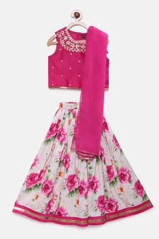 Pink embroidered polyester girls-top-bottom