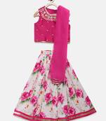 Pink embroidered polyester girls-top-bottom