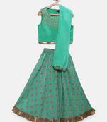 Green embroidered polyester girls-top-bottom