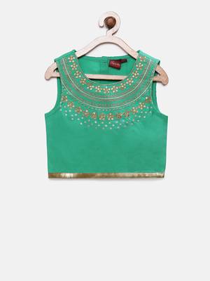 Green embroidered polyester girls-top-bottom 2